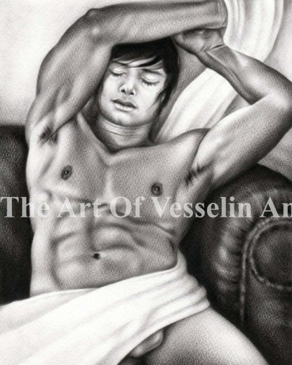 An original male nude oil painting titled 'Taking A Rest'.