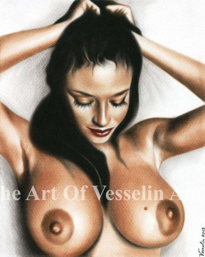An authentic print of an original female nude oil painting titled 'Beautiful Woman'.