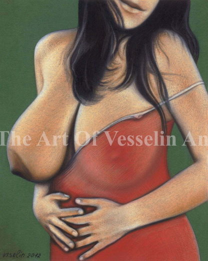 An authentic print of an original female nude pastel drawing titled 'Beautiful Woman'.