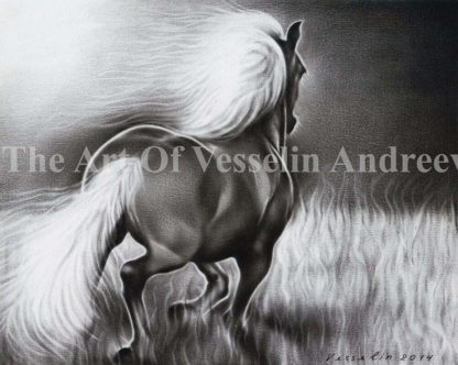 An authentic print of an original oil painting of horse titled 'Untitled'.