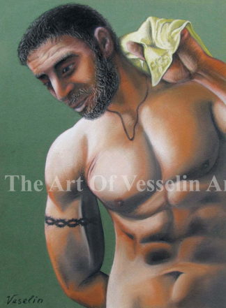 An authentic print of an original male nude pastel drawing titled ‘Just A Man’.