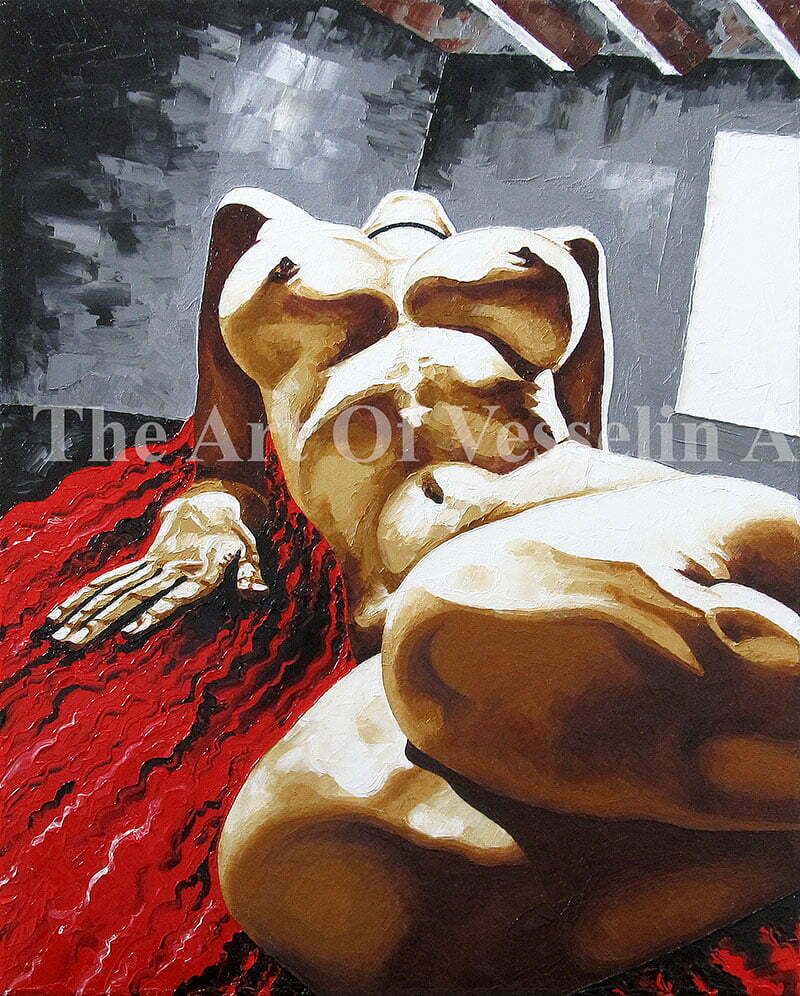 An authentic print of an original female nude oil painting titled 'Untitled'.