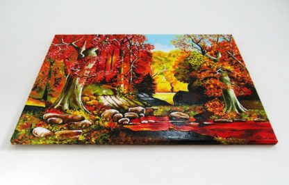 An original landscape oil painting with vivid and saturated colors titled 'Autumn'.