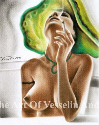 An authentic print of an original female nude oil painting titled 'Jacqueline'.