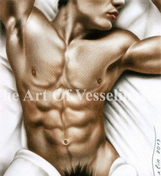 An authentic print of an original male nude oil painting titled 'Passion'.