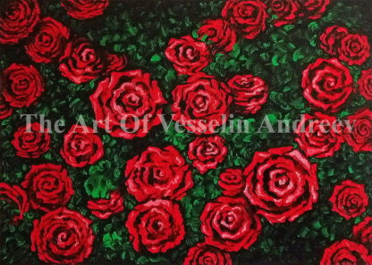 An authentic print of a flower oil painting titled 'Roses'.