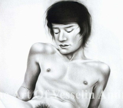 An authentic print of an original male nude oil painting titled 'Young Man Posing'.